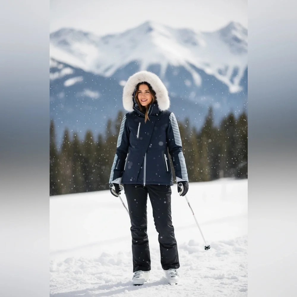 Sweaty Betty Method Softshell Ski Jackett with Fur Trim Size XS EUC